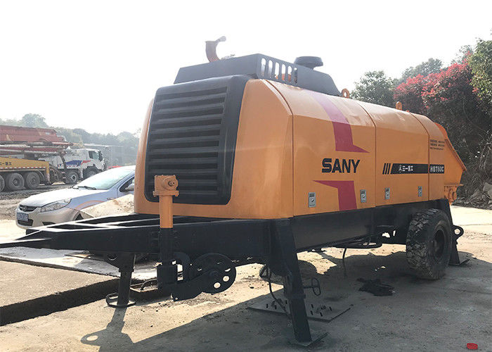 एचबीटी 60 200 एम प्रयुक्त कंक्रीट ट्रेलर पंप, सैनी बूम पंप ऑरेंज रंग नवीनीकृत: